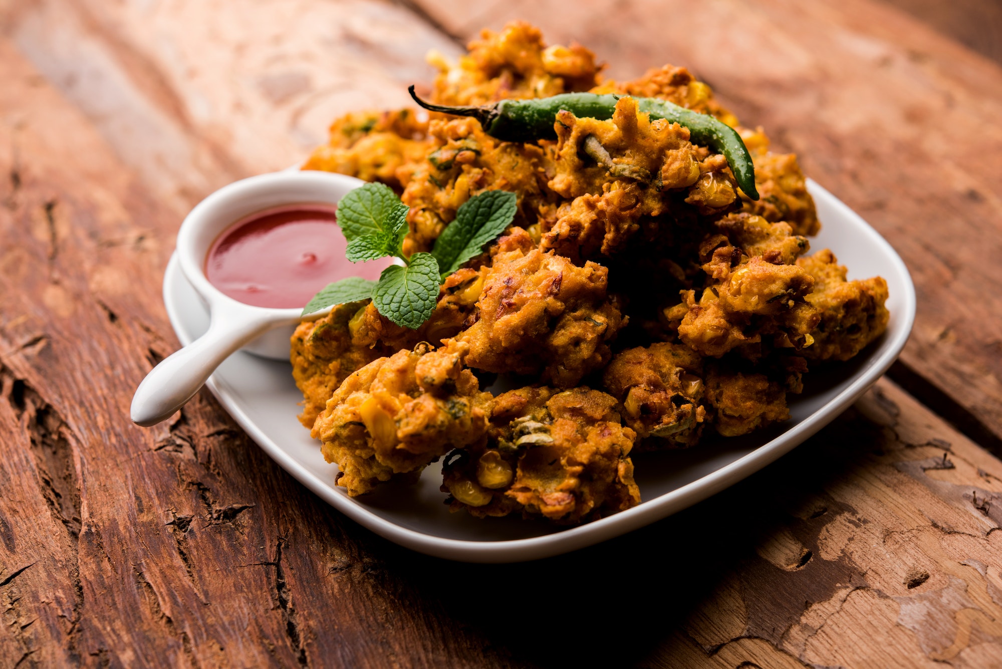 Indian Crispy Corn fritter or pakora, pakod